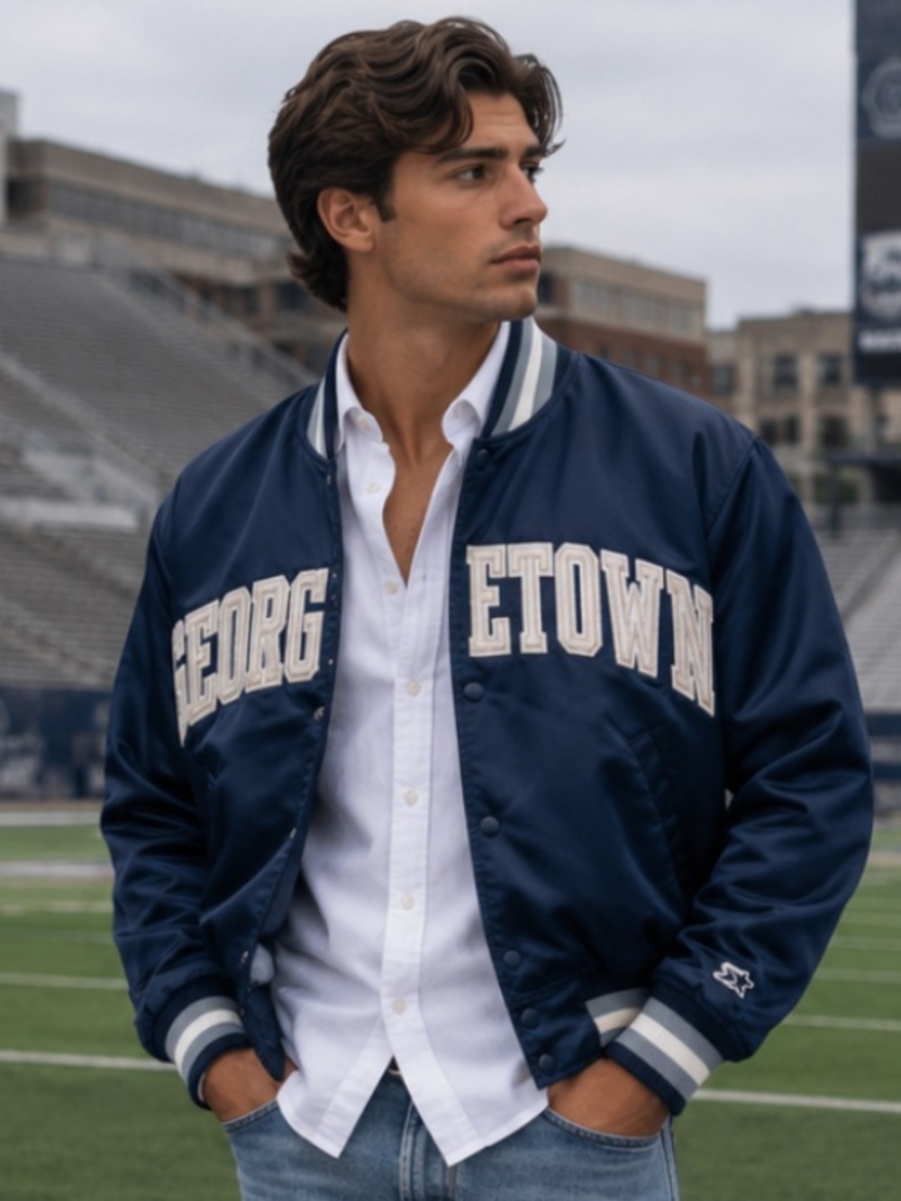 Vintage 80's GEORGETOWN HOYAS STARTER SATIN JACKET SZ Medium excellent condition
